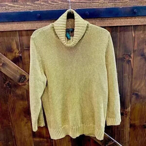 Ralph Lauren Gold Foiled Metallic Knitted Turtleneck Sweater Sz XL